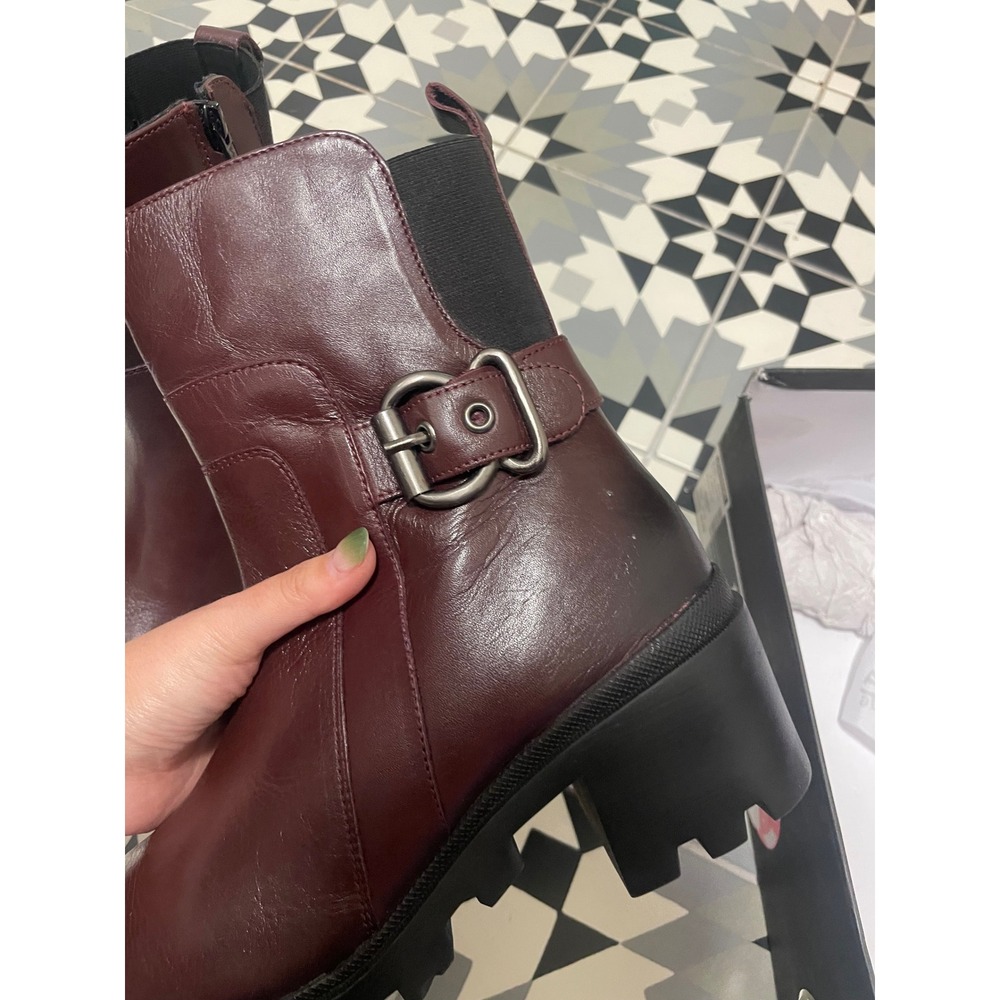 Vintage Foundry Co Burgundy Leather Lug Sole Ankle Moto Boots Womens 11 - Picture 5 of 8